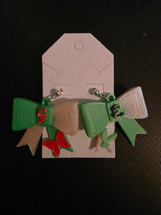 Green and Pink Bow earrings