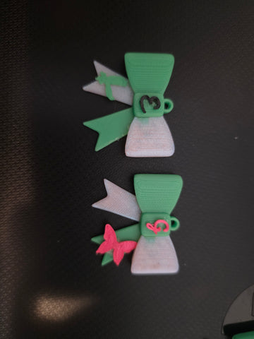 Green and Pink Bow earrings