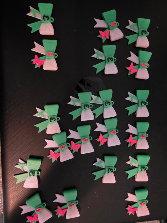 Green and Pink Bow earrings