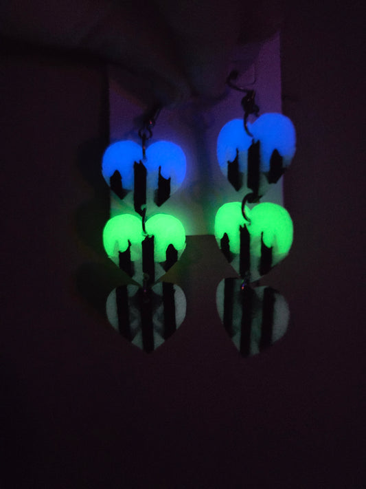 Glow in the dark dual layer heart earrings