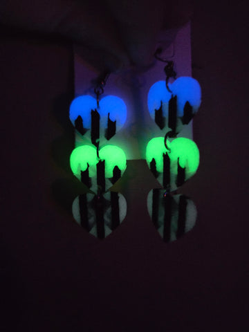 Glow in the dark dual layer heart earrings