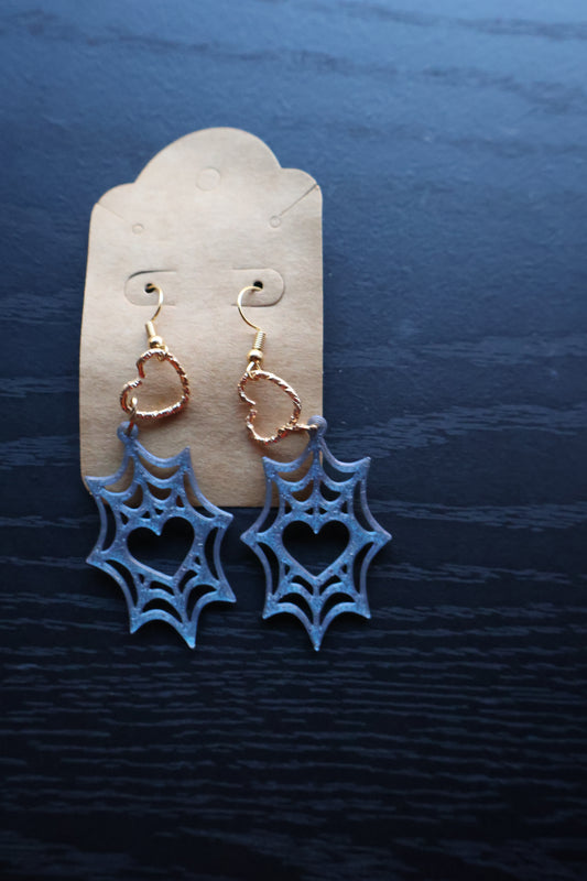 HEART SPIDER WEB EARRINGS