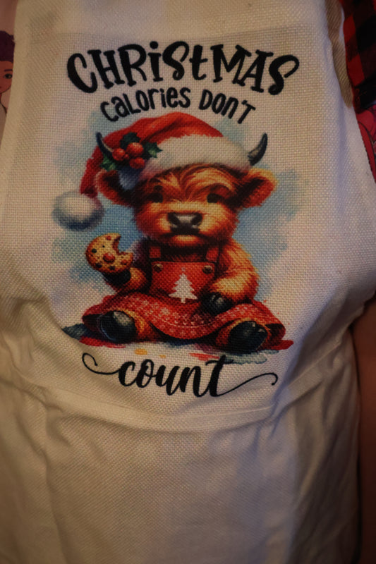 Highland Cow Christmas Calories Don't Count Apron Set