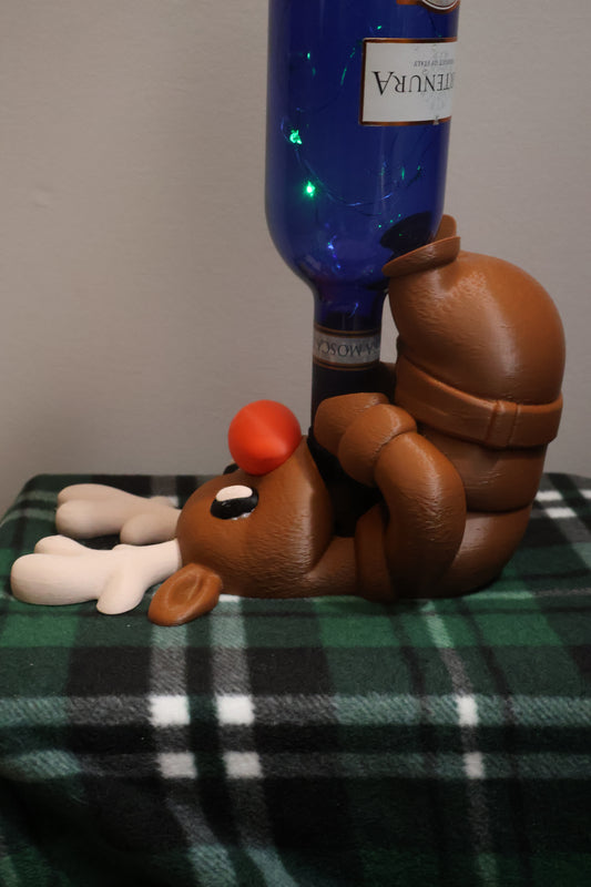 Red nose reindeer wine/liquor bottle holder